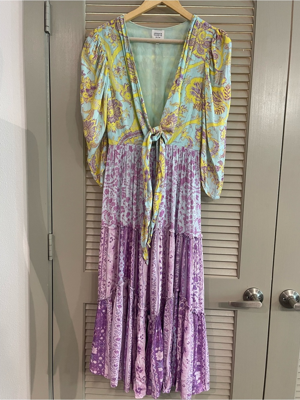 Hemant & Nandita Tie-Front Maxi Dress in Pastel Yellow & Lavender